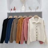 Women Single-breasted Solid Cardigans Casual Vintage Knit Sweater Coat Streetwear