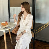 Women Autumn Fashion Shirt Dresses Casual Split Elegant Maxi Dress Turn- Down Collar Chiffon Vintage Long Sleeve Mdi Vestido