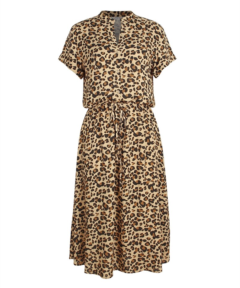New Ladies Sexy Leopard Print Casual Midi Summer A-line Loose Bohemian Beach Dress