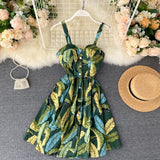 Sexy Floral Print Holiday Summer New Backless Elegant Strapped Beach Dress Women's Mini