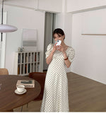 Women  Korean Style Fashion New Slim Fit Print Lantern Sleeve Polka Dot Dresses Casual Wear Clothes Vestidos