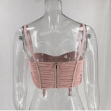 Padded Sexy Corset Low Cut Ruched Mesh Camisole Bustier Sleeveless Vest Tank Tops Tees