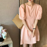 Summer Dress Vintage Puff Sleeve Loose Mini Casual Women'  Casual Vestido Clothes