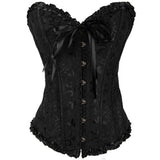 Sexy Satin Floral Gothic Lace up Boned Overbust Corset and Bustier Waist Trainer Plus Size XS-7XL with G-string