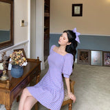 Korean Elegant Plaid Dress Women Casual Sweet Temperament Y2k Mini Sundress Female Chic Pretty Party Outdoor Mini Dress 2021 New