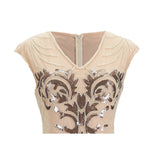 Women’s 1920s Long Party Beaded Sequin Evening Gown Gatsby Flapper Dress V-Neck Sleeveless Chiffon Maxi Dress