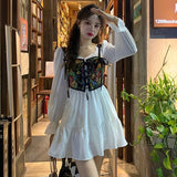 2021 Autumn Vintage Y2K Dress Women Patchwork Retro Midi Dress Female Casual High Street Two Piece Party Outing Korean Dress