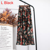 High Waist Floral Print Mid Calf Long Pleated Women Summer Vintage Elegant Chiffon Midi Skirt