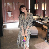 Casual Floral Dress Women Elegant Retro Designer Praty Dress Irregular Office Lady Korean One-piece Dress 2020 Women's Autumn