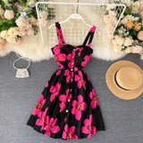 Sexy Floral Print Holiday Summer New Backless Elegant Strapped Beach Dress Women's Mini