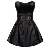 Women's Ladies Summer Sleeveless Black Faux Leather Dresses Zipper Back Mini Dress Sexy Corset Dress Party Club Vestido