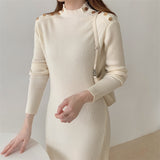 Winter Women Half High Neck Sweater Dress Long Sleeve A-Line Female Knitted Dress Vestidos