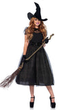 Adult Women Black Witch Dress with Hat Sorceress Cosplay Halloween Party Costume Wizards Outfit