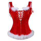 Straps Overbust Corset With Zipper Front Sexy Christmas Corset Waist Cincher Bustier Lingerie Top Plus Size Santa Costume