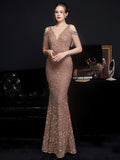 New Off Shoulder Party Bodycon Maxi Dress Elegant V Neck Gold Sequin Evening Dress