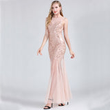 Women Vintage 1920s Great Gatsby Flapper Party Maxi Formal Dress Sexy V Back Sleeveless Beaded Sequin Mesh Dress