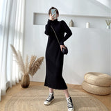 Winter Women Turtleneck Sweaters Dress Elegant Full Sleeve Loose Female Knitted Dress 2021 Autumn Knit Vestidos