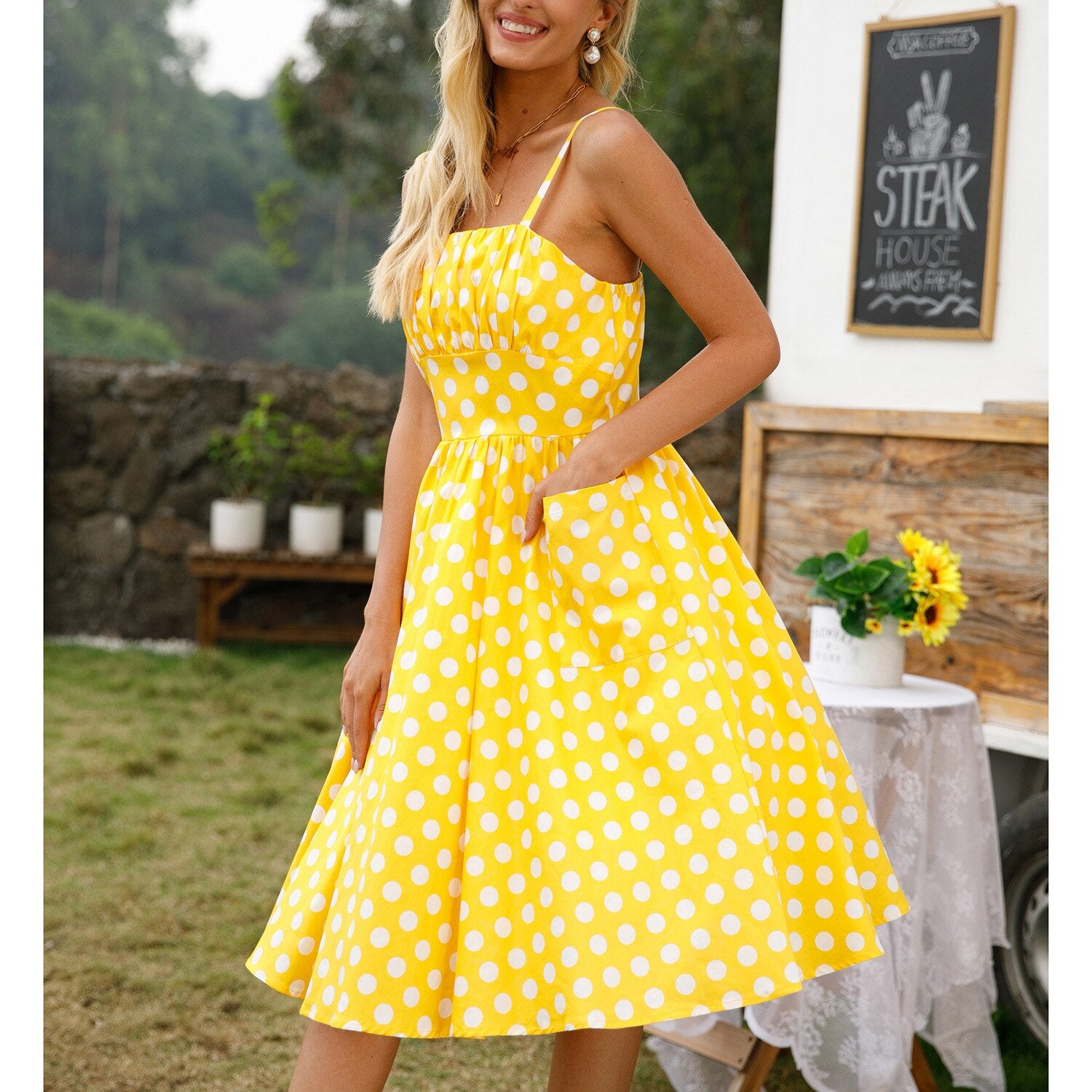 Sexy Spaghetti Straps Women Summer Dress Office Polka Dot Retro Vintage Plus Size Streetwear Sleeveless Swing Party Sundress