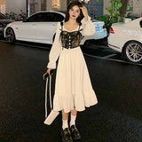 2021 Autumn Vintage Y2K Dress Women Patchwork Retro Midi Dress Female Casual High Street Two Piece Party Outing Korean Dress