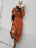 New Vintage Solid Dress Casual Elastic Waist Slim Party Beach Long Sundress