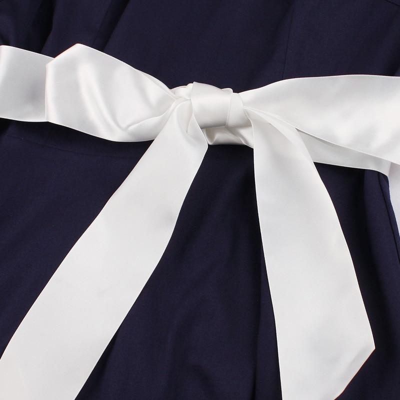 Navy Blue Contrast Striped Ribbon Elegant Cotton Sleeveless 50S Retro A Line Vintage Swing Dress