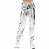 Shiny Holographic Pants Loose High Waist Metallic Trousers Dance Performance Hip Hop Pants Streetwear Joggers