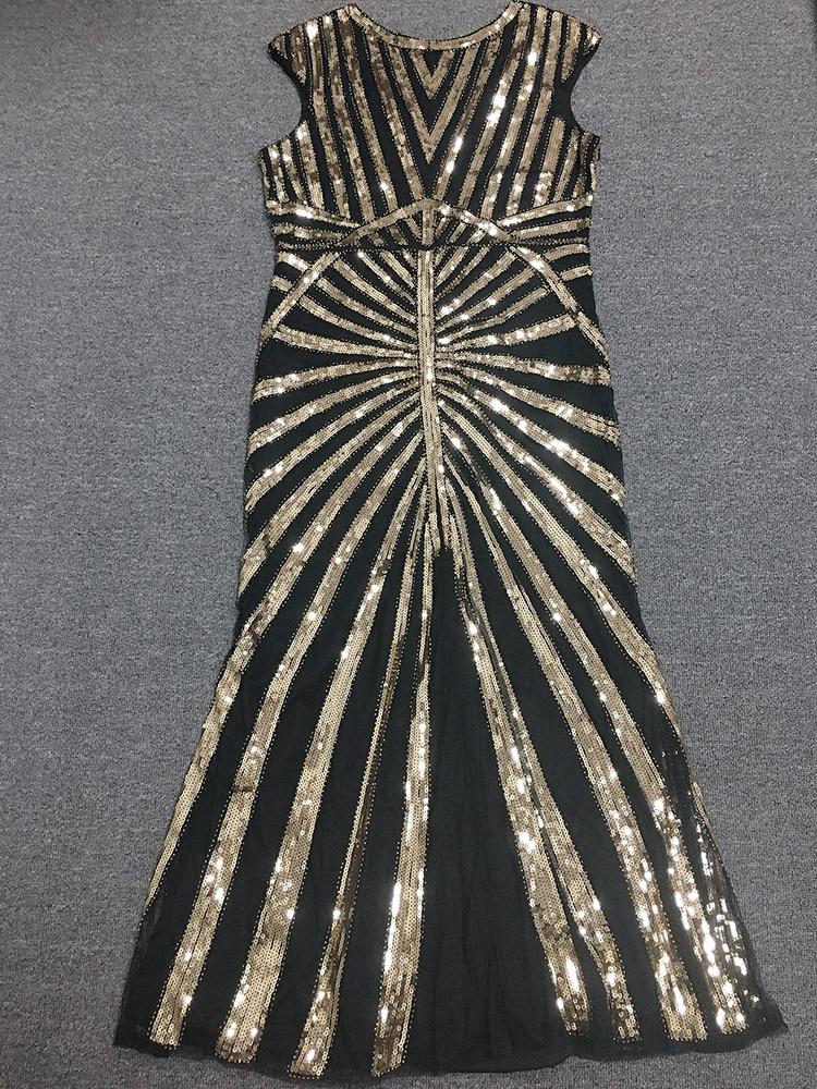 1920S GATSBY Sequins Women's Full Dress O-neck Beaded Dress Split V-Back Club Night Out Dress Vestidoes