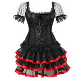 Burlesque Corset And skirt Tutu Set Sleeves Floral Lace Up Gothic Bustier Overbust Corset Dresses For Women Plus Size