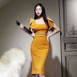 2021 New Spring Summer Women Ruffles Sexy Dress Elegant Dress Fashion Solid Slim Party Bodycon Dress