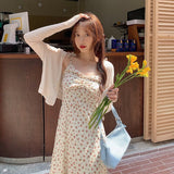 Summer Korean Floral Print Strap Dress Women Elegant Sweet Party Midi Dress Female French Kawaii Casual Beach Dress 2021 New