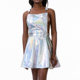 Glitter Laser Hologram A-line Gradient Color Sexy Backless Sleeveless Mini Dress