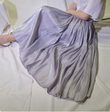 Elastic High Waist Women Elegant Pleated Long A-Line Skirt Outwear