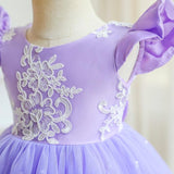Lace Flower Ruffles Princess Dress For Girls Elegant Tulle Wedding Evening Party Tutu Prom Gown