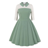 Light Green Peter Pan Collar A-Line Lace Sleeve Vintage Spring Summer Party Elegant Swing Dress