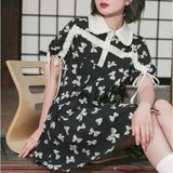 Casual Kawaii Lolita Mini Dress Women Irregular Print Cute Elegant Vintage Dress Short Sleeve Summer Light Women's Clothing 2021