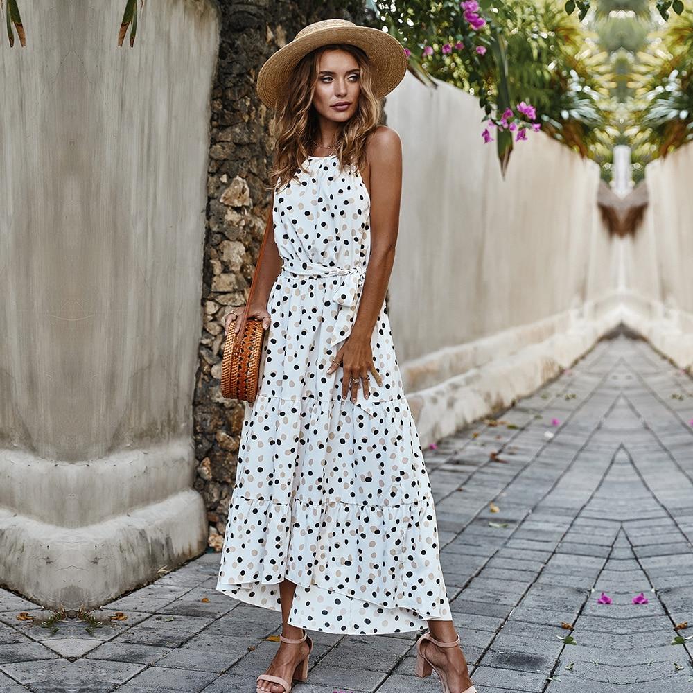 Long Dot Vacation Style Print Dress