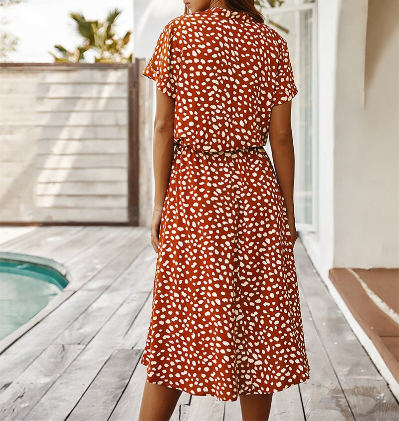 New Ladies Sexy Leopard Print Casual Midi Summer A-line Loose Bohemian Beach Dress
