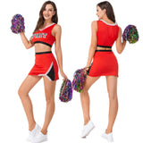 Womens Cheerleader Costume Sexy Cheerleading School Girls Party Clubwear Crop Top with Mini Skirt + Pompoms Suit Cosplay Uniform