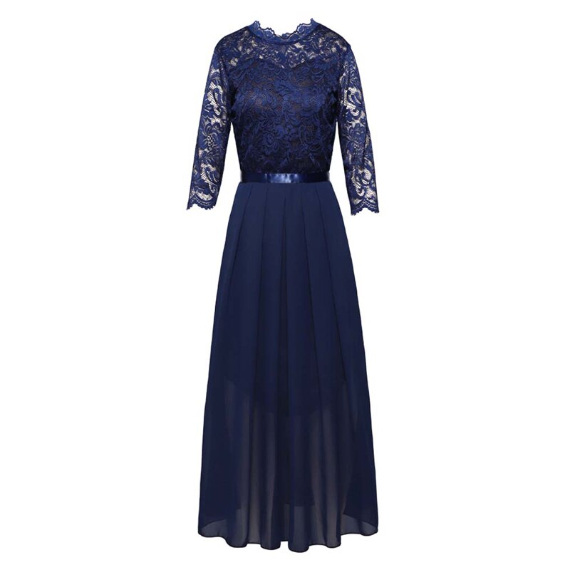 Lace and Chiffon Vintage Style Robes Evening Party Women 3/4 Length Sleeve Spring Elegant Long Maxi Dress
