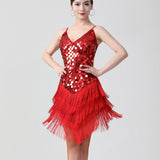 1920s Charleston Flapper Girl Fancy Dress Fringe Sequin Dress Sexy V-Neck Spaghetti Strap Party Latin Dance Costume