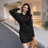 Autumn Winter Women Dress 2021 Casual Hoodied Knitted Sexy Dresses Long Sleeve Female Sweater Slim Mini Vestidos