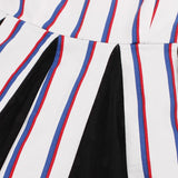 Retro Style Square Neck Striped Contrast Mesh Elegant Sleeveless Cotton Knee Length Plus Size Dress