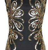 Vintage 1920s Great Gatsby Flapper Party Formal Dress Sexy O-Neck Sleeveless Beaded Sequin Mesh Mermaid Dress