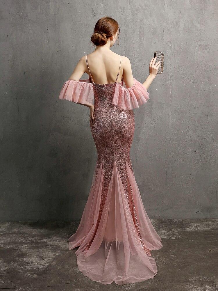 Pink Off Shoulder Party Dress Women Sexy Strap Dress Sequin Evening Dress