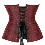 Women Lace up Boned Overbust Waist Cincher Red Floral Retro Sexy Corsets and Bustiers Top Lingerie