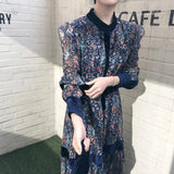 Fashion Printing Long Ruffle Sleeve Autumn Women's Lace Up Dress Casual Chic Loose Female Clothing Robe Dresses