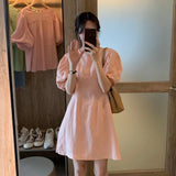 Summer Dress Vintage Puff Sleeve Loose Mini Casual Women'  Casual Vestido Clothes