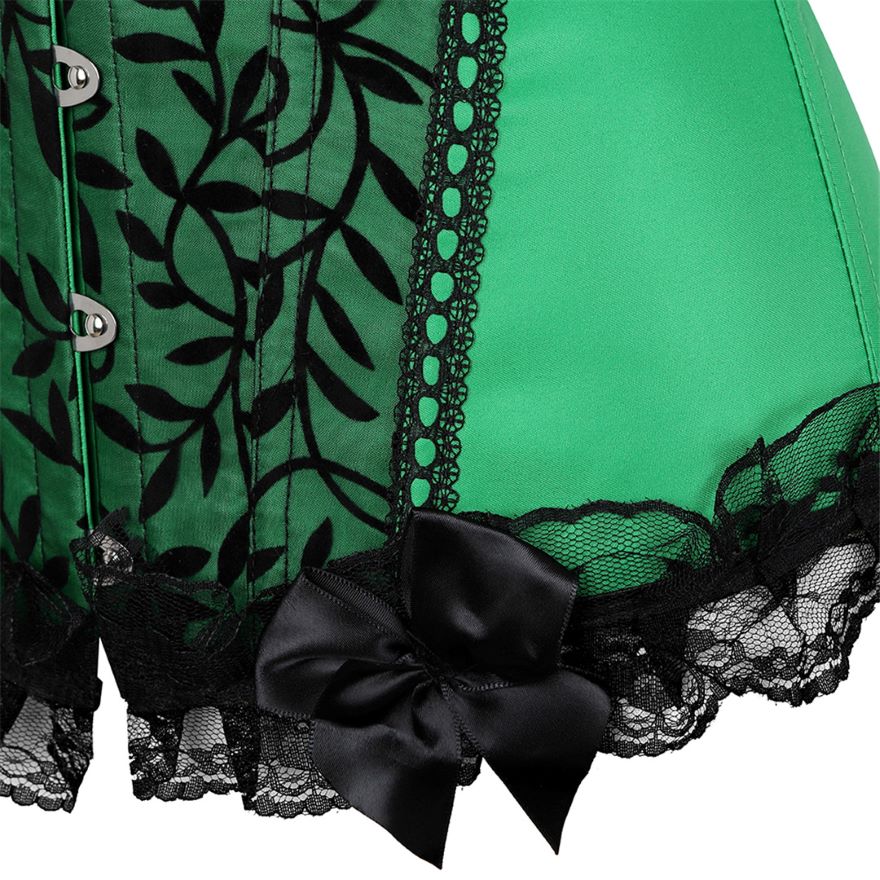 Green Satin Black Lace Retro Waist Cincher Bustier Plus Size Overbust Corset  Top at  Women's Clothing store