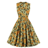 Floral Print Vintage 50s 60s Retro Party Sleeveless High Waist Robe Pin Up Swing Women Dresses