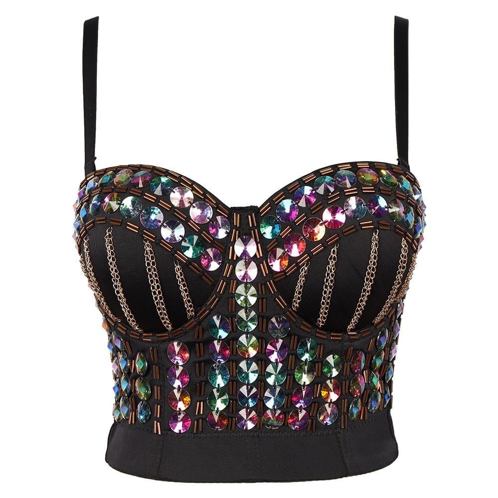 Chain Sequins Crop Top Summer Sexy Corset Nightclub Party Short Women Camis In Bra Sleeveless Cropped